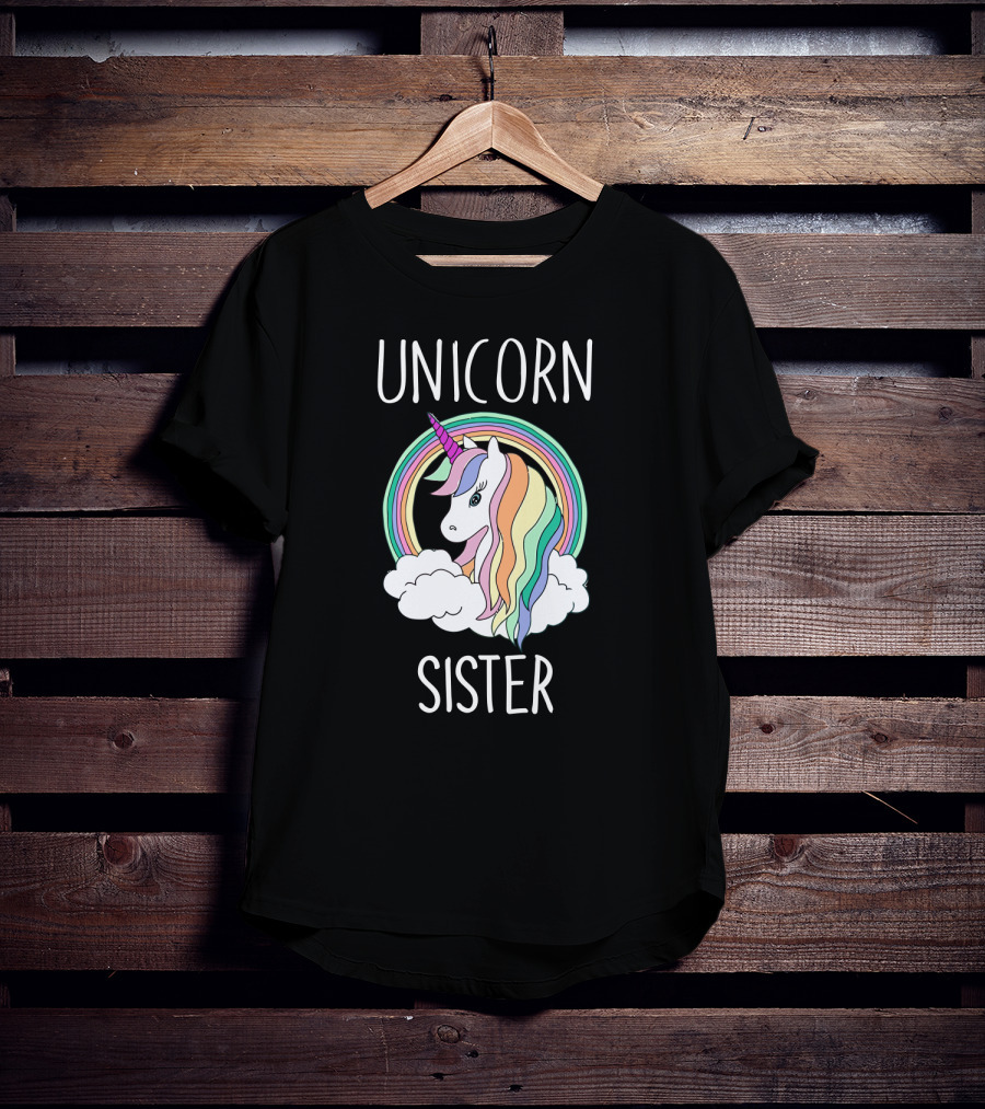 Unicorn Sister Colorful Rainbow Mane In Clouds T-Shirt