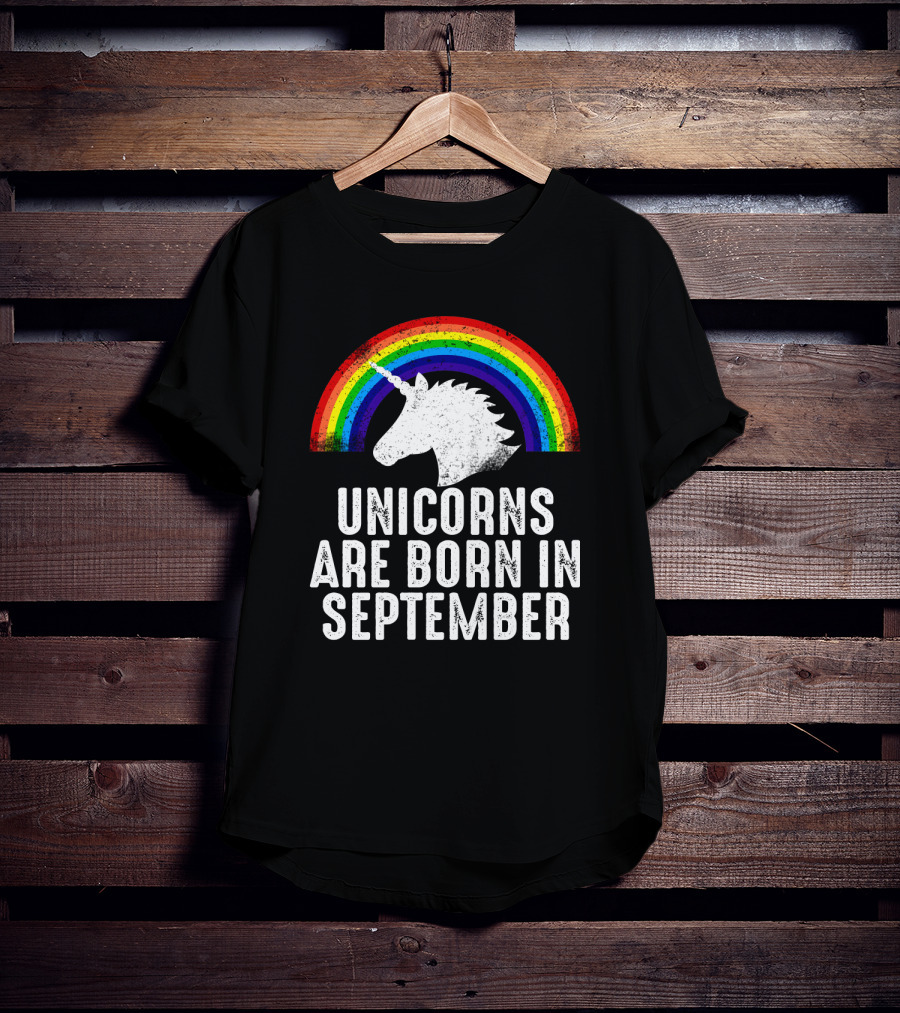 Unicorns Are Born In September Rainbow Unicorn Head T-Shirt