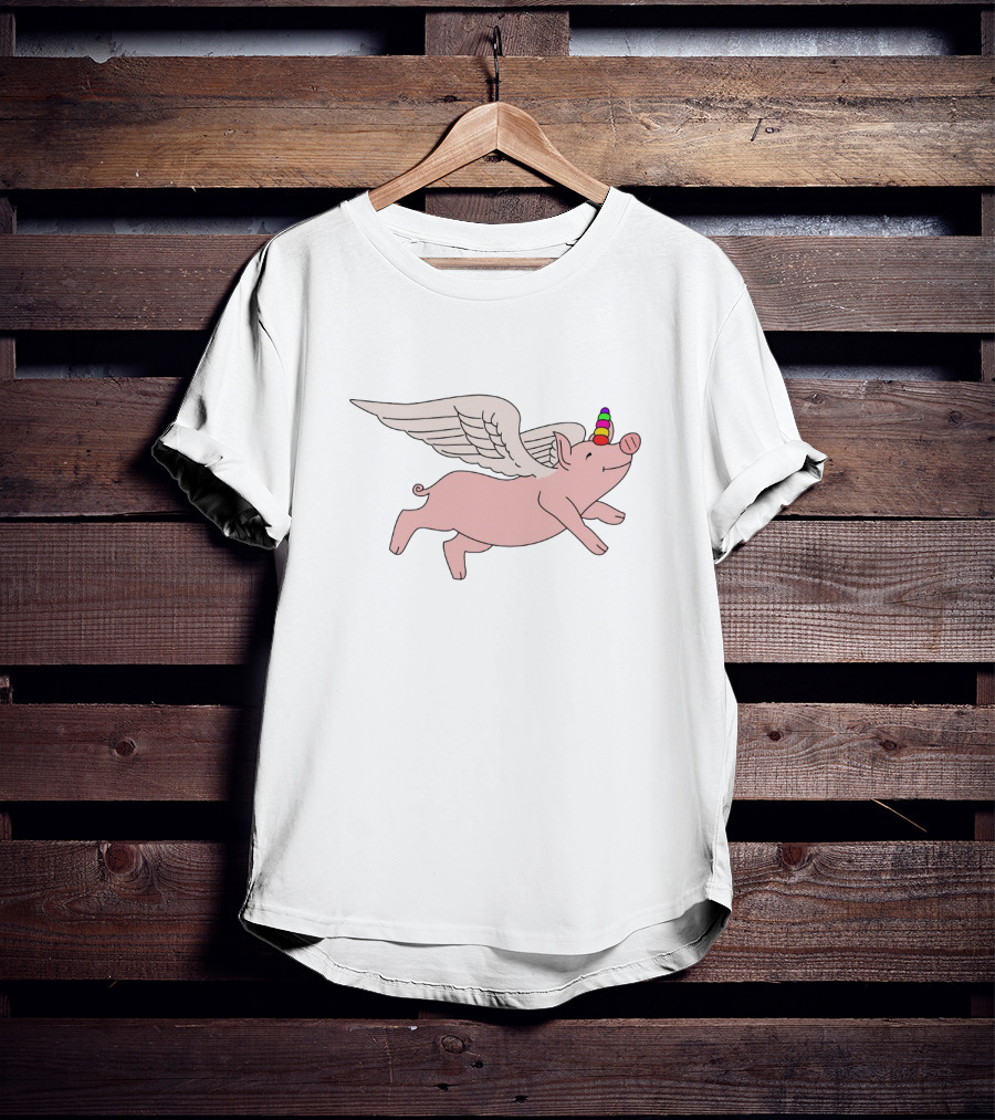 Flying Pig With Rainbow Unicorn Horn And Angel Wings T-Shirt