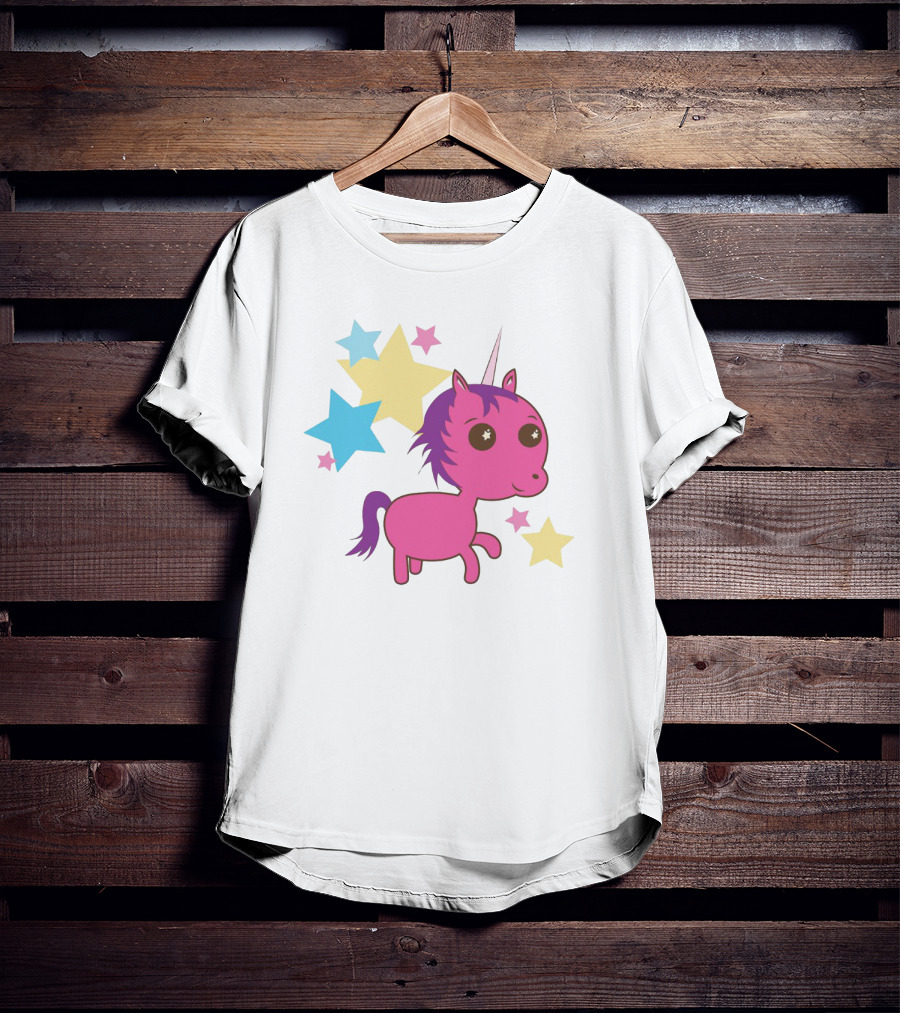 Pink Trippin Sparkles Unicorn With Colorful Stars T-Shirt