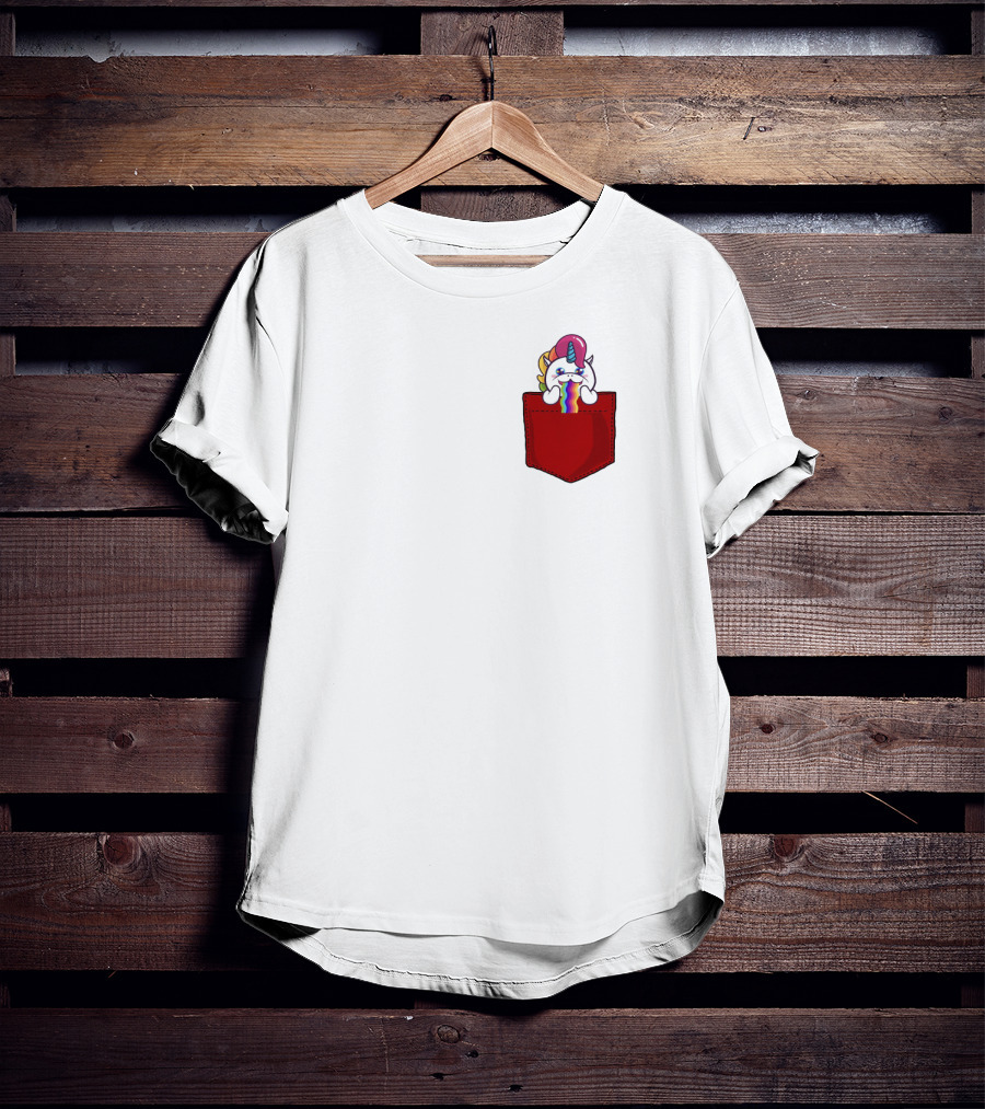 Crying Rainbow Unicorn In Red Pocket T-Shirt
