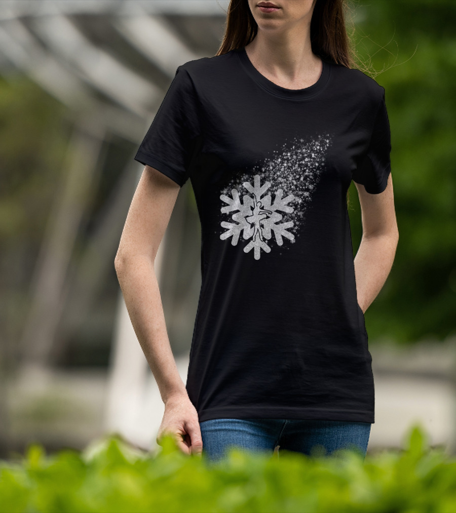 Ballet Dance Silhouette Inside Glittering Snowflake Burst T-Shirt