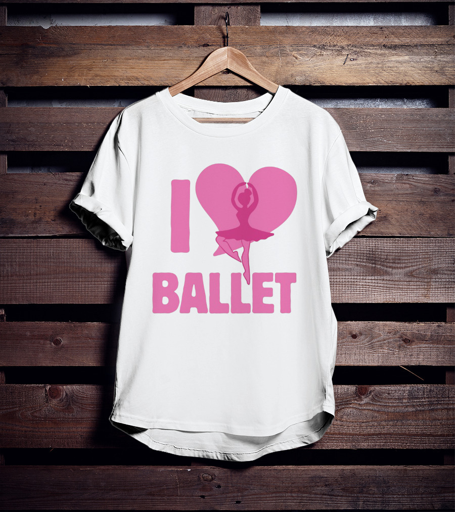 I Heart Ballet Pink Ballerina Silhouette In Love Heart T-Shirt