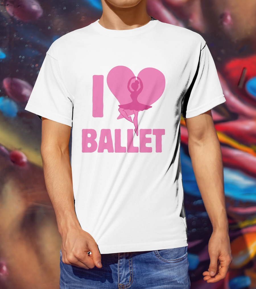 I Heart Ballet Pink Ballerina Silhouette In Love Heart T-Shirt