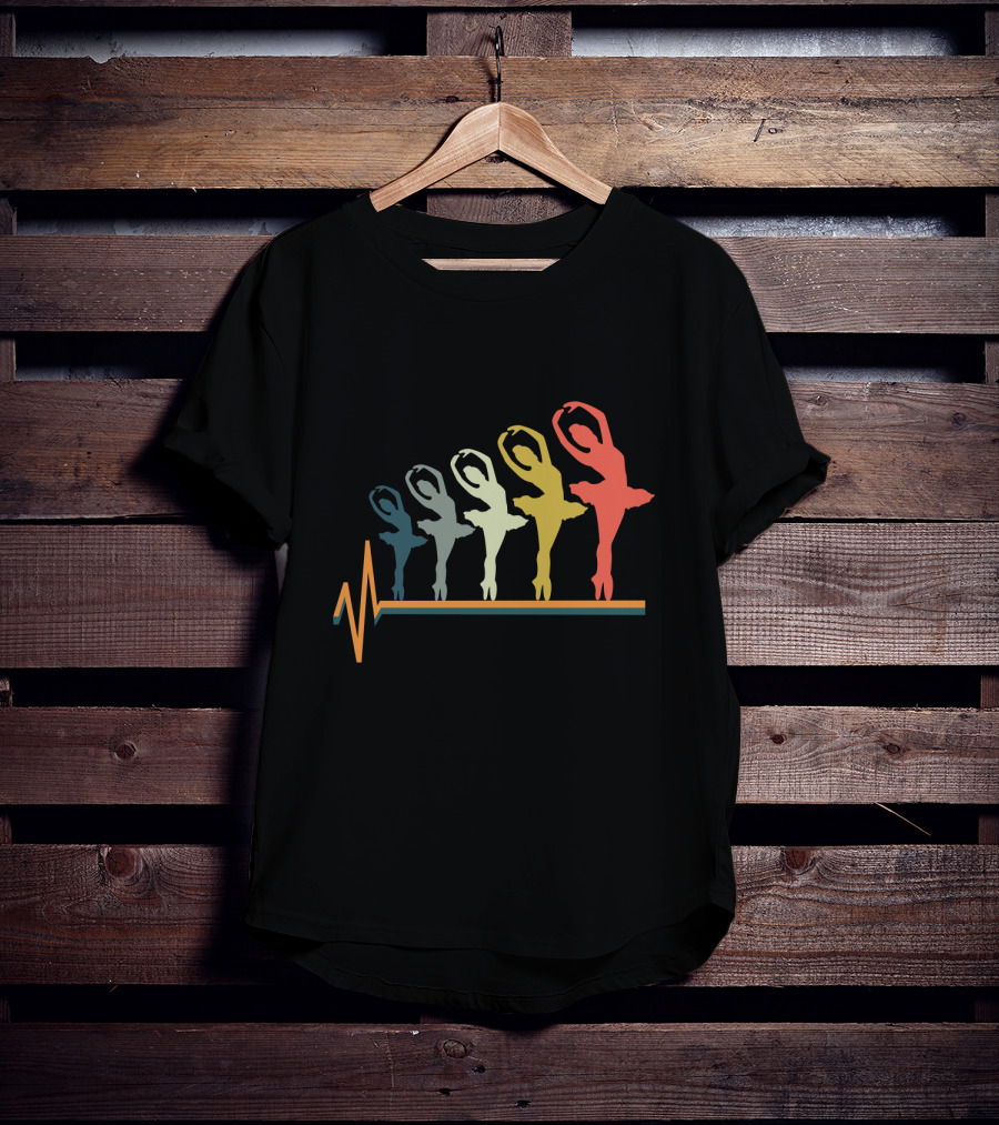 Ballet Dancers Heartbeat Line Art Gradient T-Shirt
