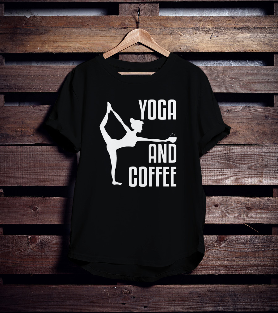 Yoga And Coffee Silhouette Pose With Hot Beverage In Hand T-Shirt