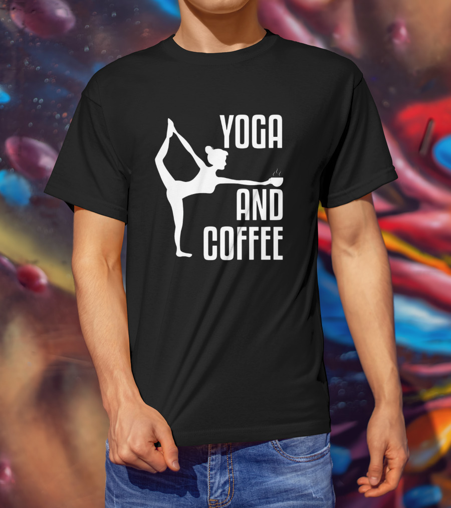 Yoga And Coffee Silhouette Pose With Hot Beverage In Hand T-Shirt