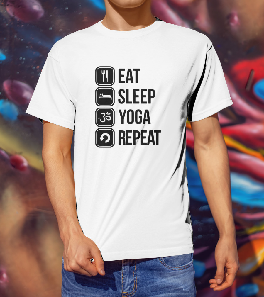 Eat Sleep Yoga Repeat Om Symbol Icons Sequence T-Shirt
