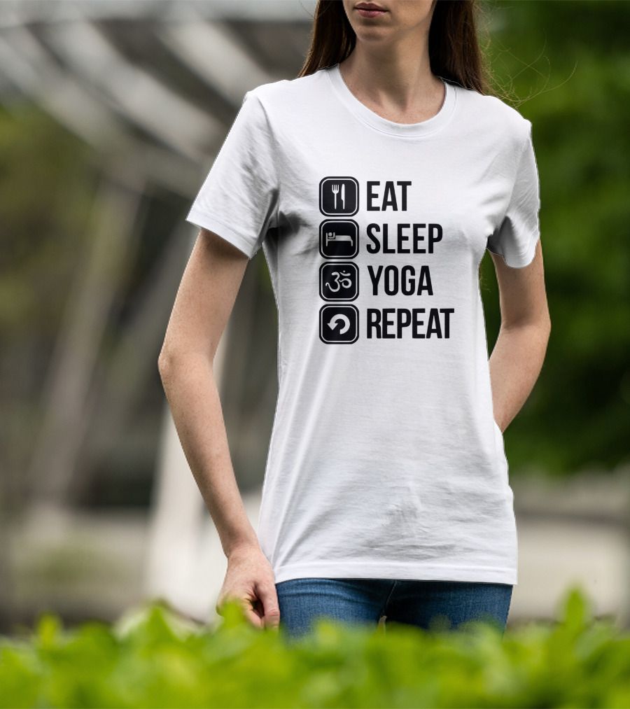 Eat Sleep Yoga Repeat Om Symbol Icons Sequence T-Shirt