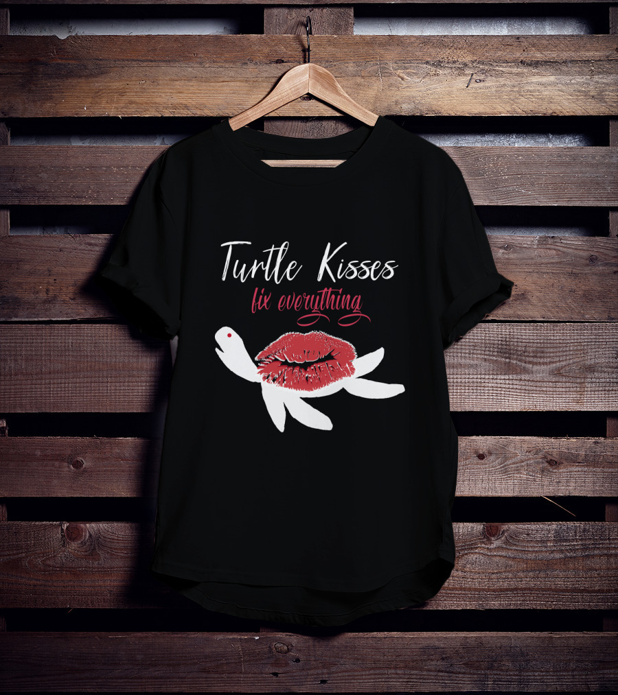 Turtle Kisses Fix Everything Red Lips And White Turtle T-Shirt