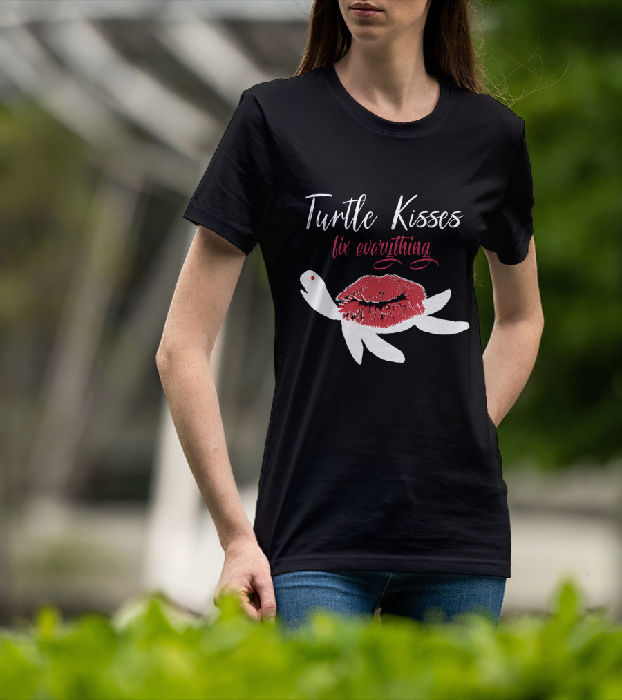 Turtle Kisses Fix Everything Red Lips And White Turtle T-Shirt