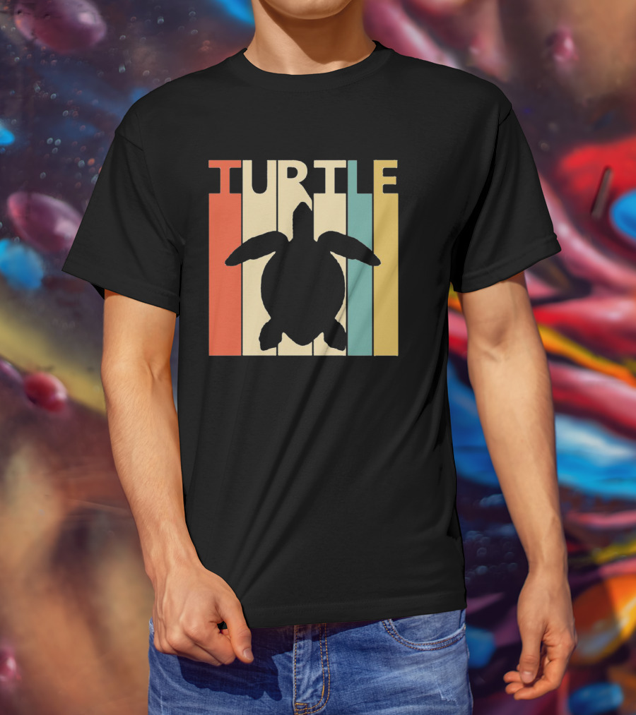 Turtle Retro Silhouette Colorful Stripes Spirit Animal T-Shirt