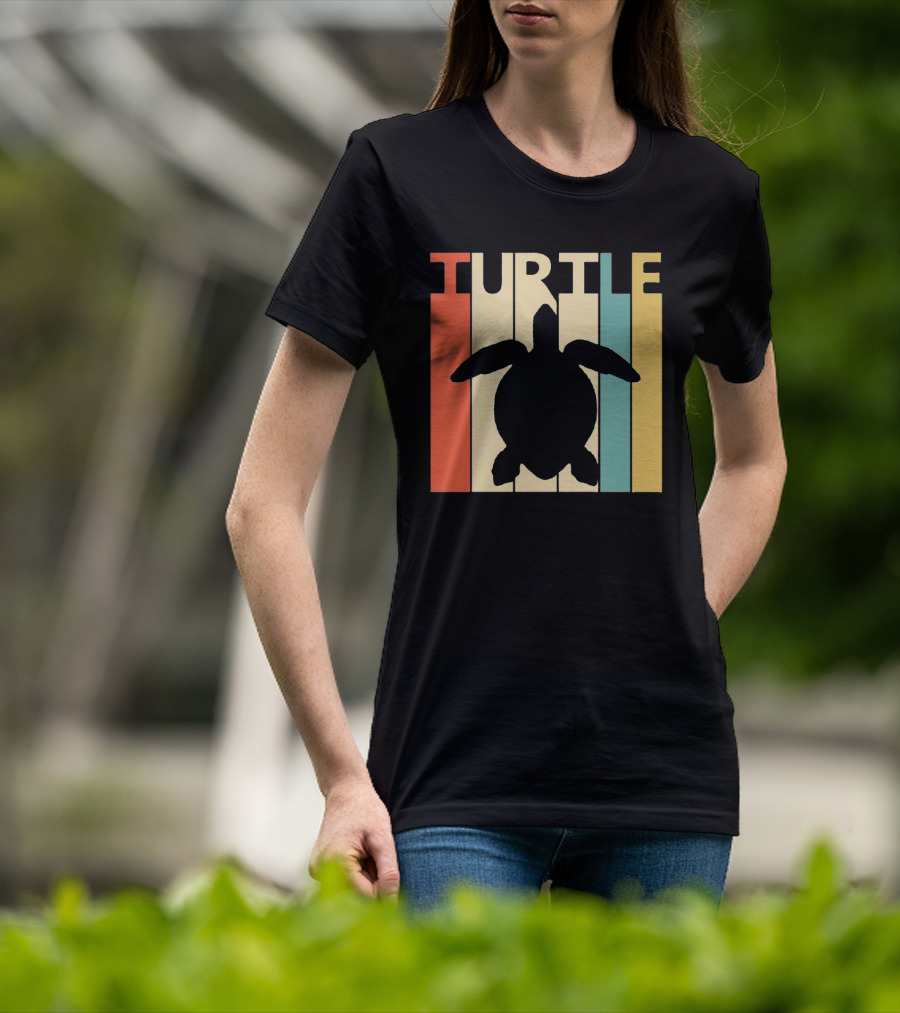 Turtle Retro Silhouette Colorful Stripes Spirit Animal T-Shirt