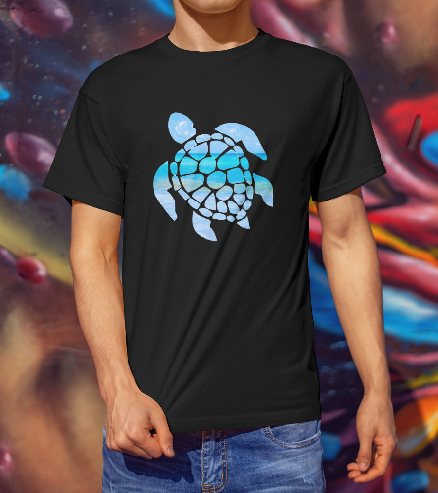 Tropical Ocean Sea Turtle Silhouette With Sky And Waves T-Shirt