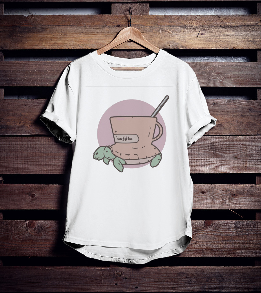 Coffle Turtle Pastel Coffee Cup Hybrid Illustration With Spoon T-Shirt