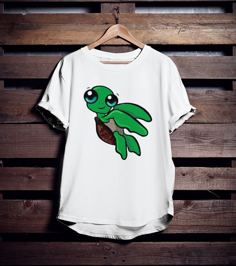 Funky Turtle Cute Green Cartoon Character With Big Eyes T-Shirt