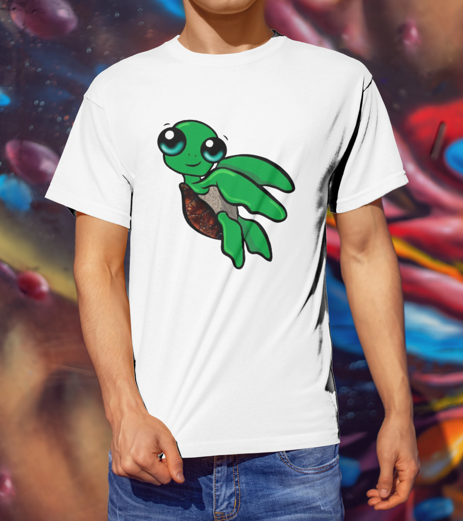 Funky Turtle Cute Green Cartoon Character With Big Eyes T-Shirt