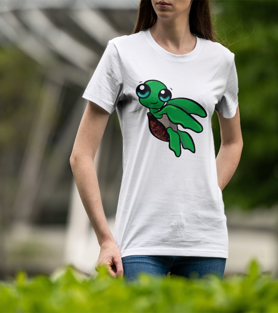 Funky Turtle Cute Green Cartoon Character With Big Eyes T-Shirt