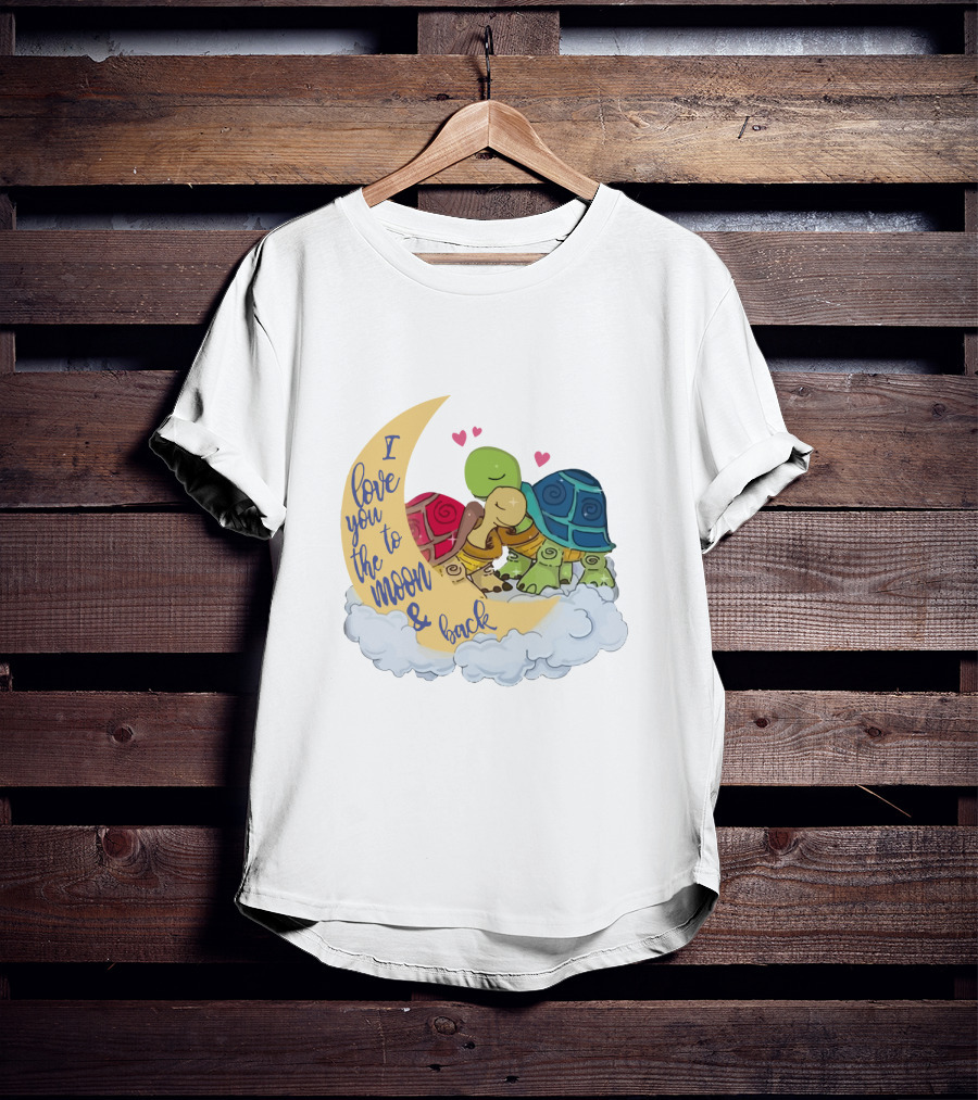 I Love You To The Moon And Back Turtle Trio With Hearts On Cloud T-Shirt