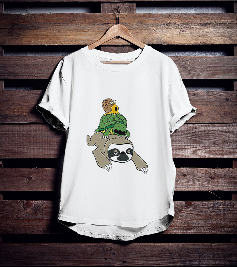 Sloth And Turtle Snail Stack Ride Adventure T-Shirt