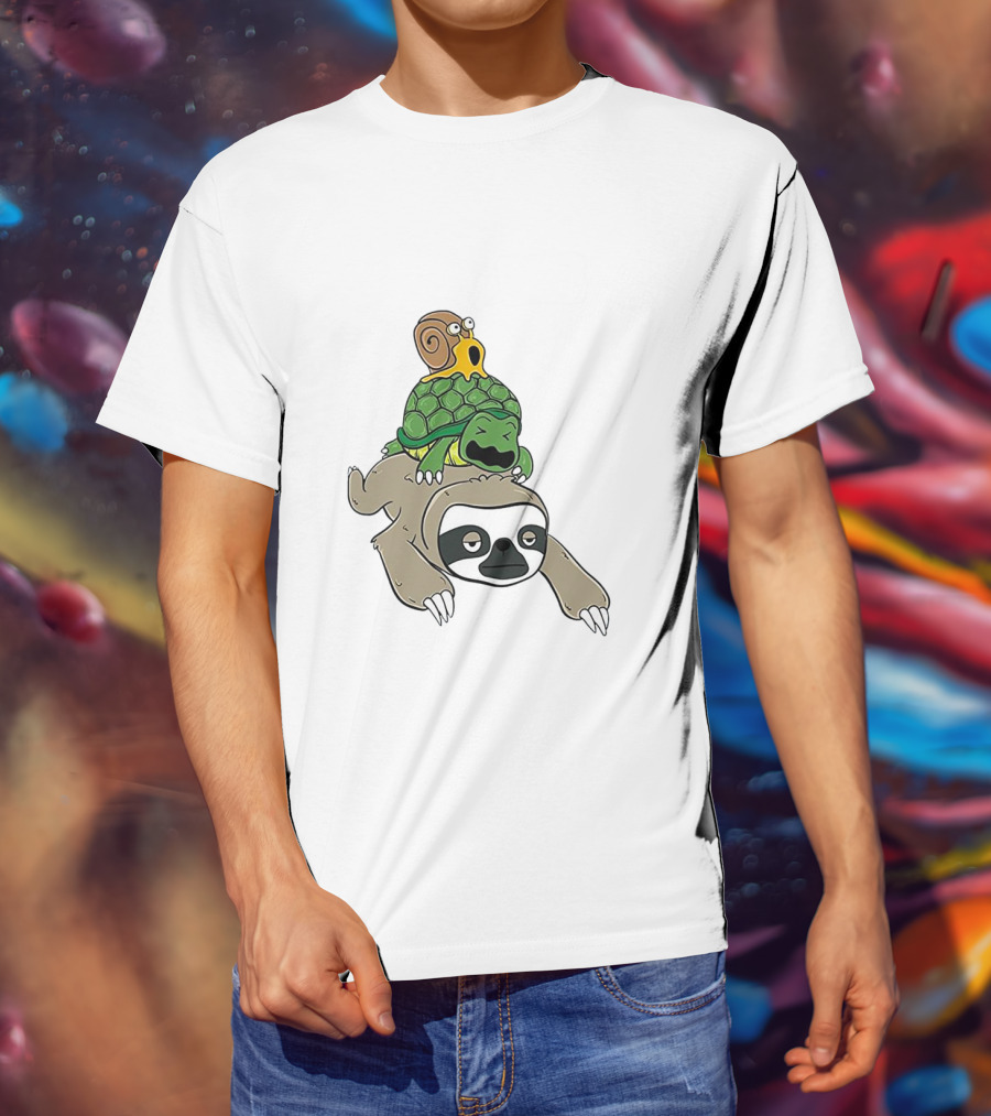 Sloth And Turtle Snail Stack Ride Adventure T-Shirt