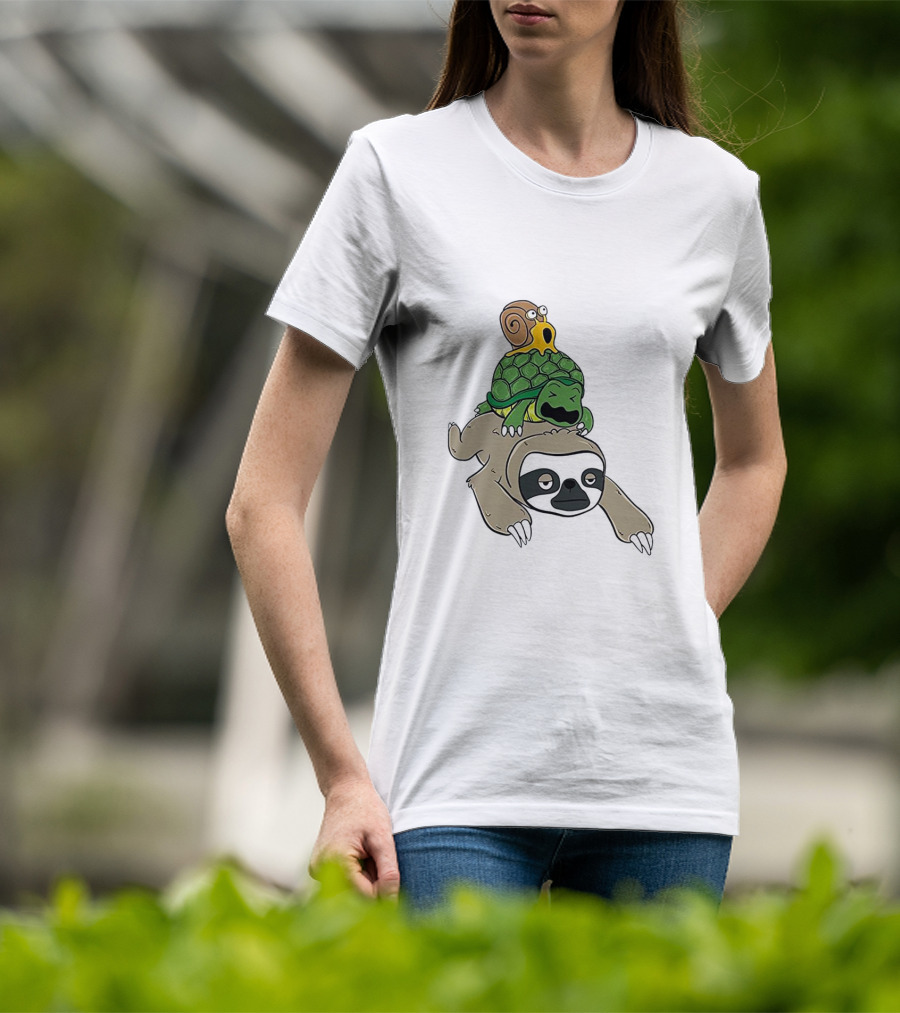 Sloth And Turtle Snail Stack Ride Adventure T-Shirt