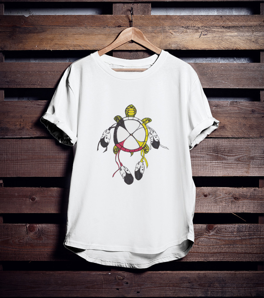 Native American Style Turtle With Dreamcatcher And Feathers T-Shirt