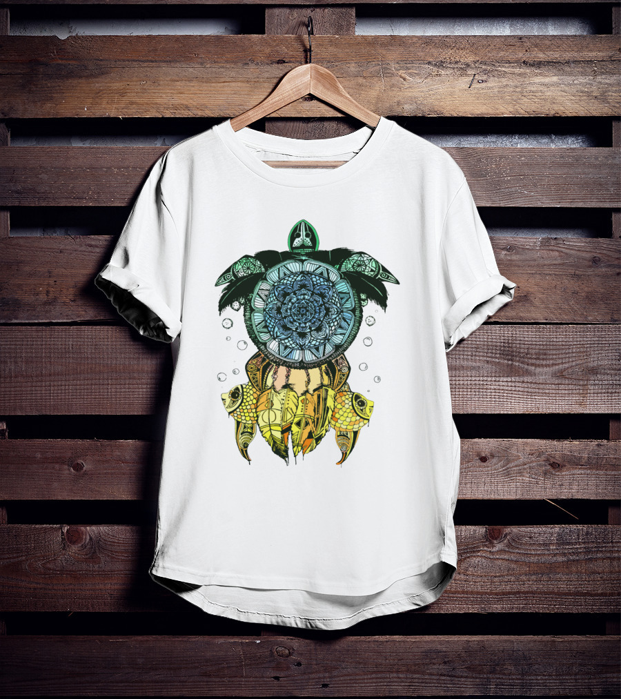 Dreamcatcher Flower Of Life Turtle With Intricate Mandala Feather And Geometric T-Shirt