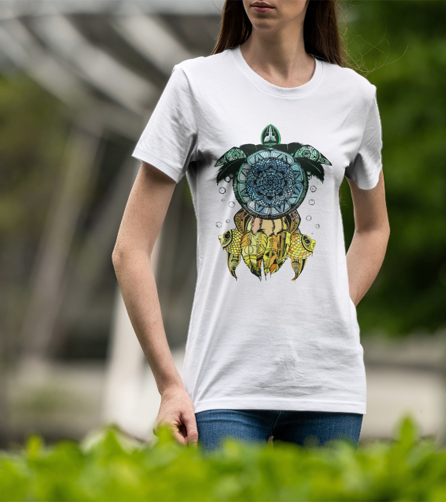 Dreamcatcher Flower Of Life Turtle With Intricate Mandala Feather And Geometric T-Shirt