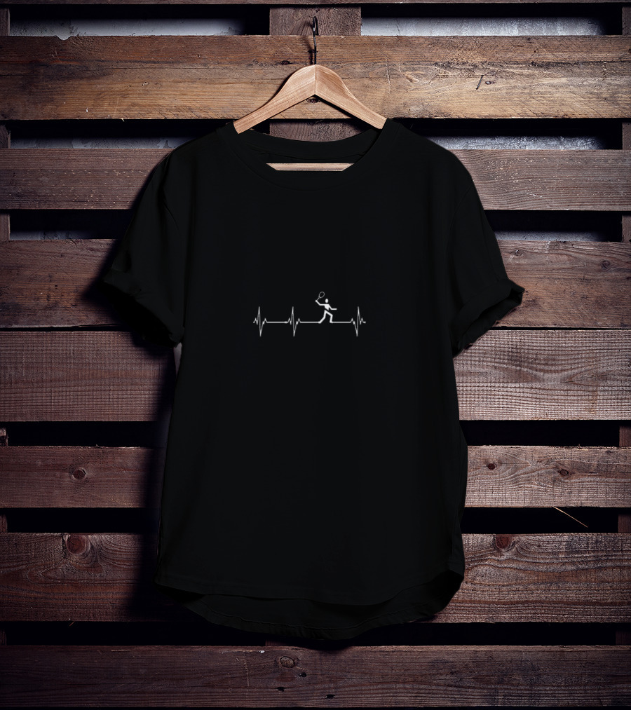 Tennis Heartbeat Rhythm Graphic With Player Silhouette And Tennis Racket T-Shirt
