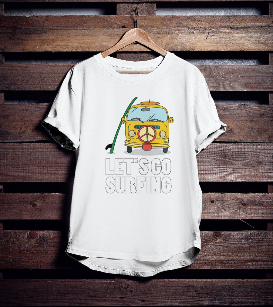 Peace Symbol Surf Bus Adventure - Let's Go Surfing T-Shirt