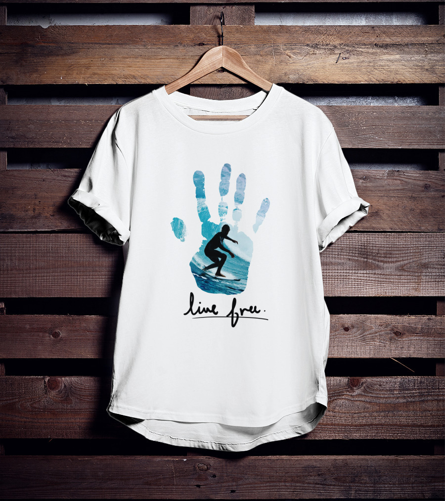Live Free Surfing Handprint Ocean T-Shirt