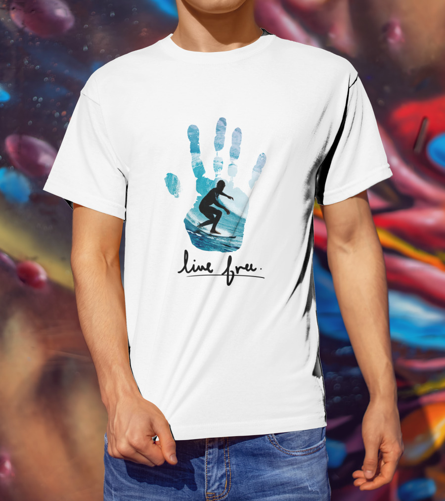 Live Free Surfing Handprint Ocean T-Shirt