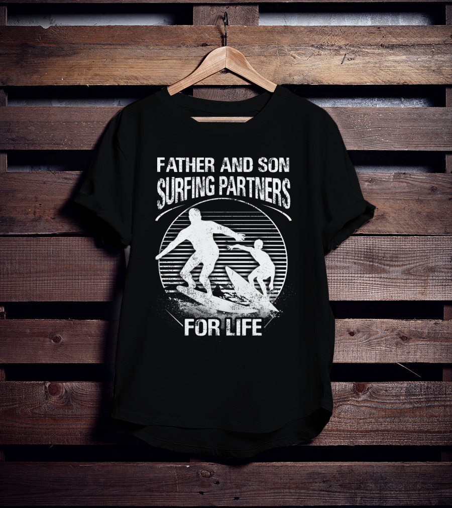 Father And Son Surfing Partners For Life Ocean Waves Adventure T-Shirt