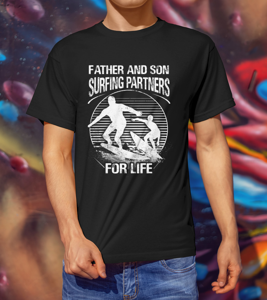 Father And Son Surfing Partners For Life Ocean Waves Adventure T-Shirt