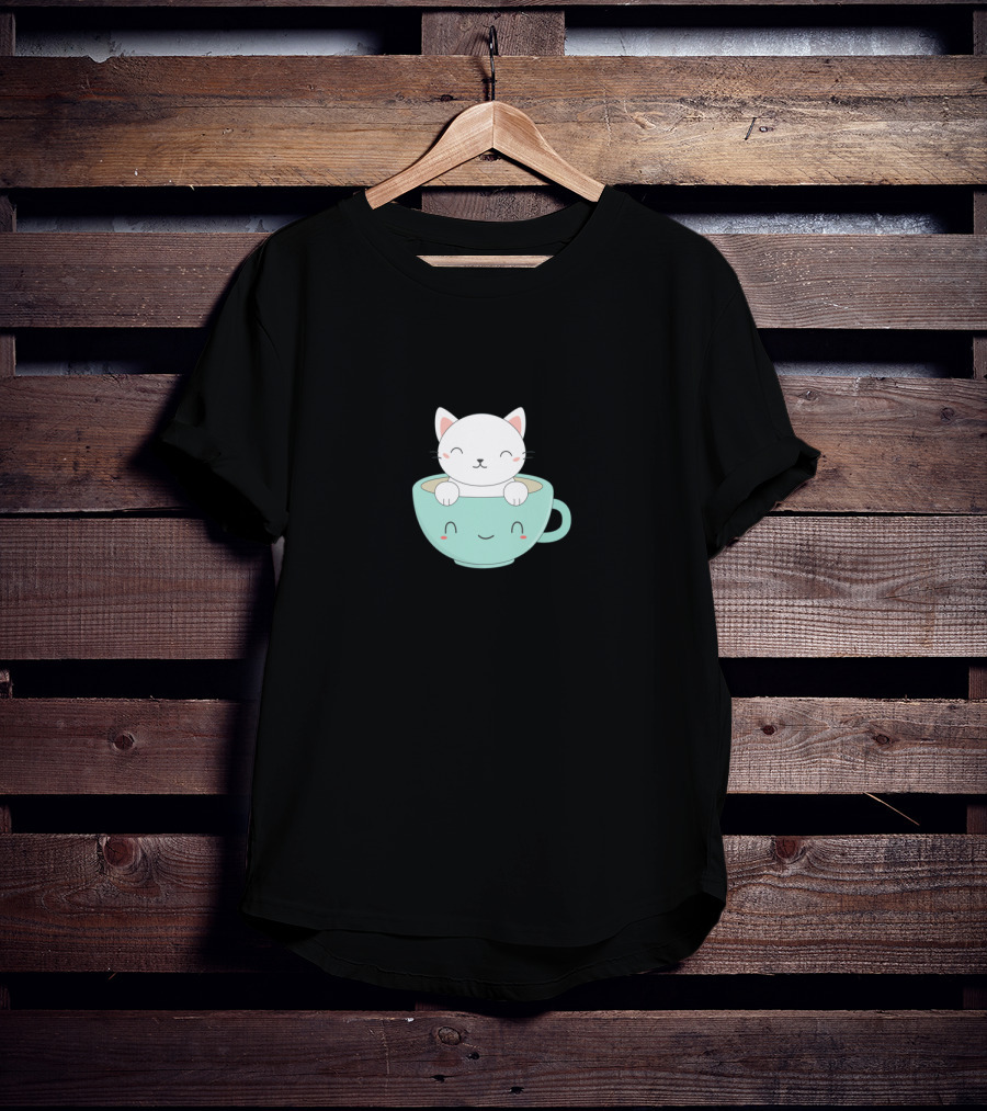 Adorable Cat In Smiling Coffee Cup T-Shirt