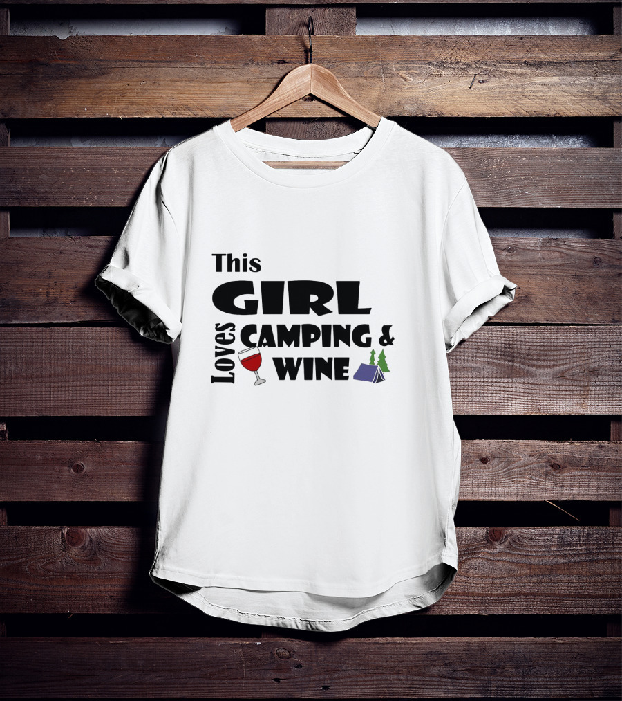This Girl Loves Camping And Wine With Tent And Wine Glass Icons T-Shirt