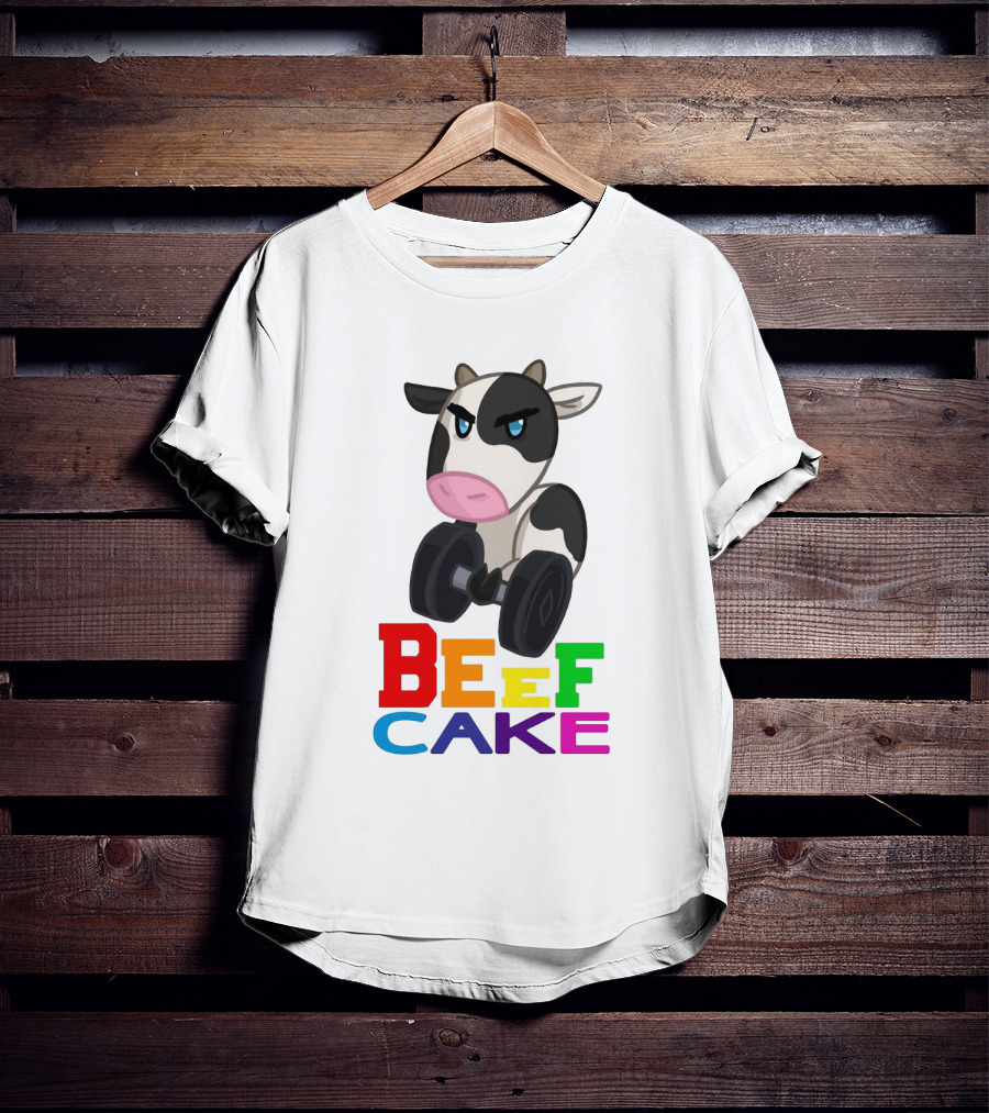Beefcake Cow Lifting Dumbbells Cartoon T-Shirt