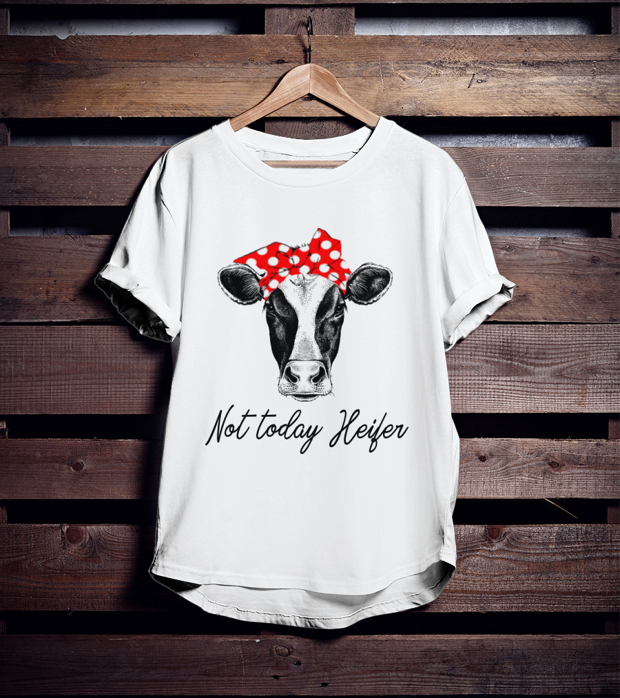 Not Today Heifer Cow With Cute Red Polka Dot Bandana Headband T-Shirt
