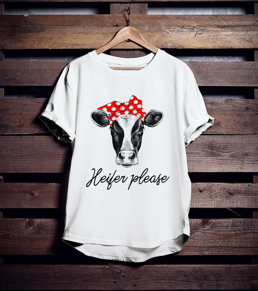 Heifer Please Cow With Red Polka Dot Bandana T-Shirt