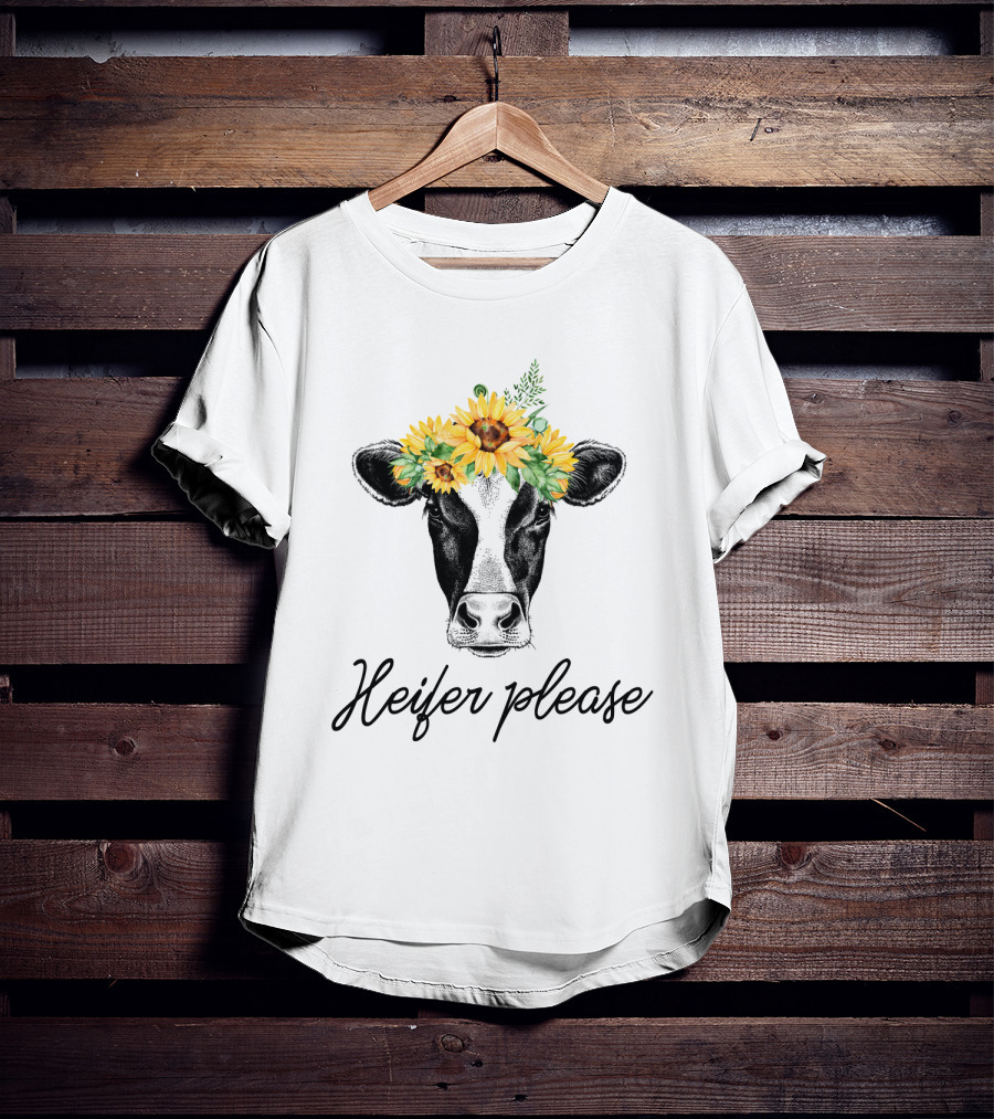 Heifer Please Cow With Sunflower Headbands And Bandana T-Shirt