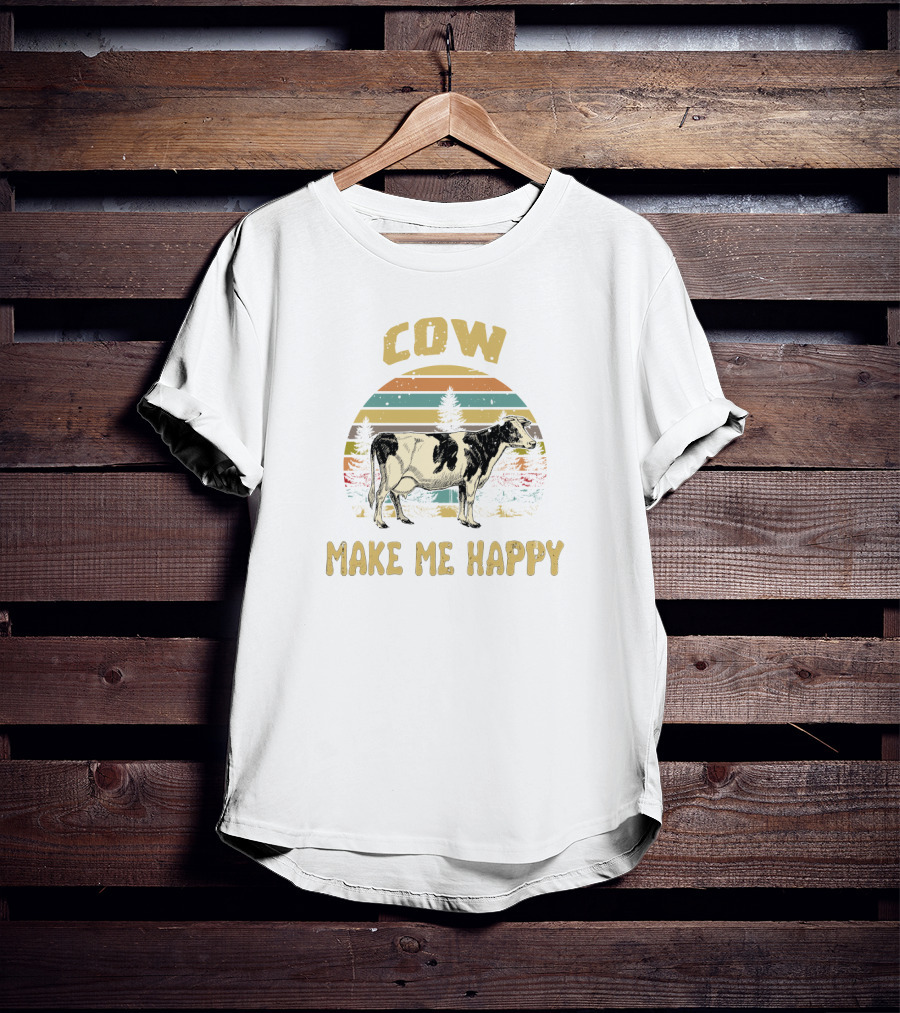 Cow Make Me Happy Retro Vintage Sunset Cow T-Shirt