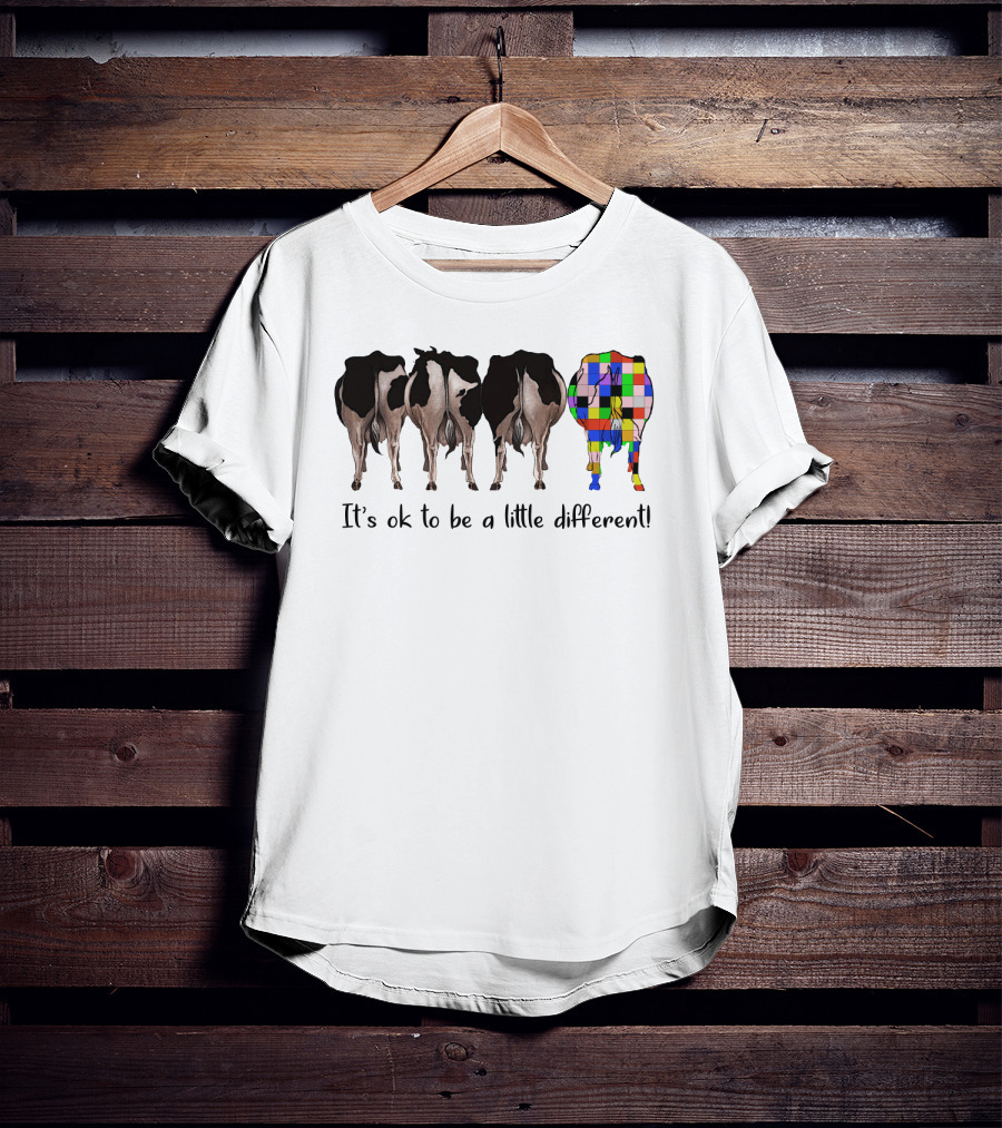 Cows It's Ok To Be A Little Different Colorful Patchwork Cow Standing Out T-Shirt