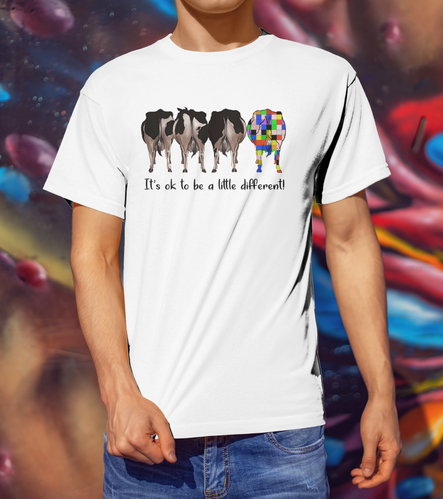 Cows It's Ok To Be A Little Different Colorful Patchwork Cow Standing Out T-Shirt