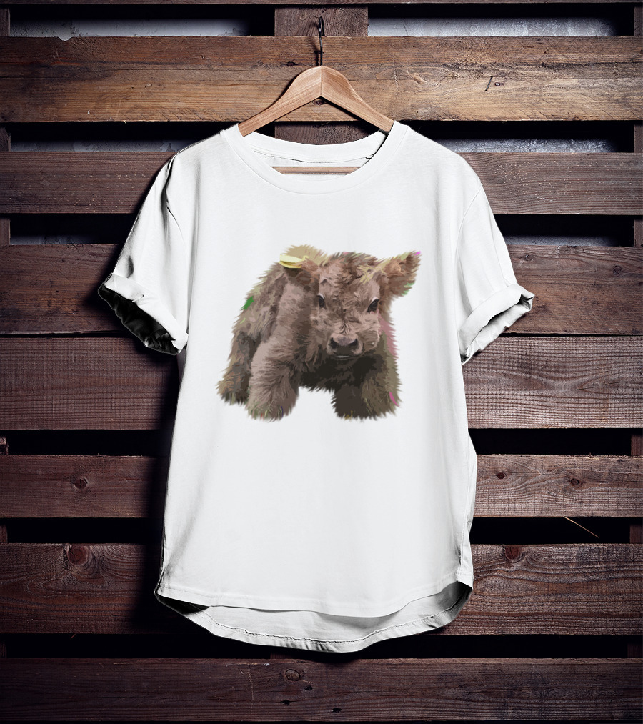 Cute Highland Cow Farm Animals Fluffy Calf T-Shirt