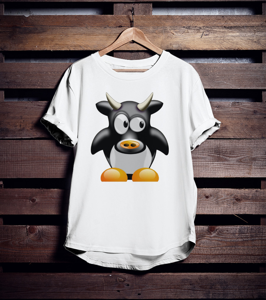 Playful Cute Cow Penguin Mashup Cartoon Character T-Shirt