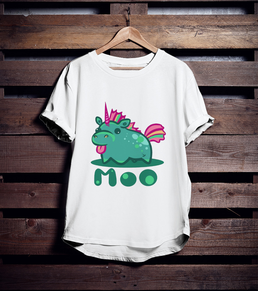 Moo Cute Derpy Unicow With Pink Horn And Rainbow Tail T-Shirt