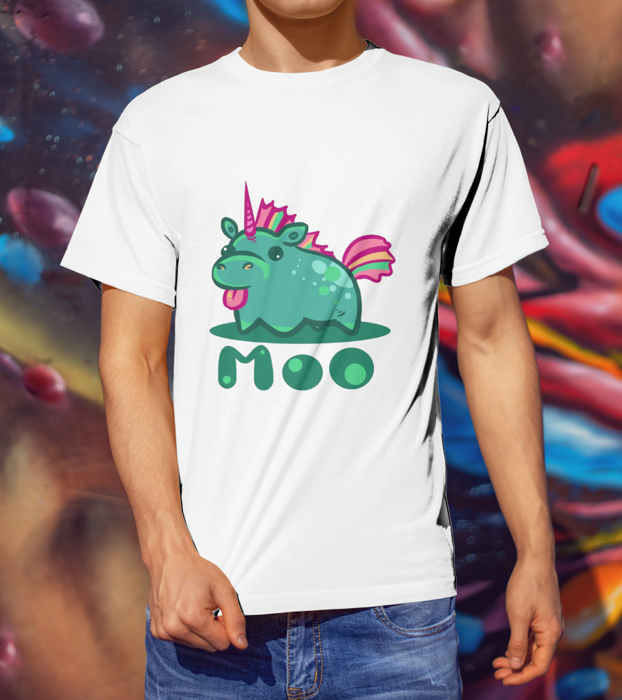 Moo Cute Derpy Unicow With Pink Horn And Rainbow Tail T-Shirt