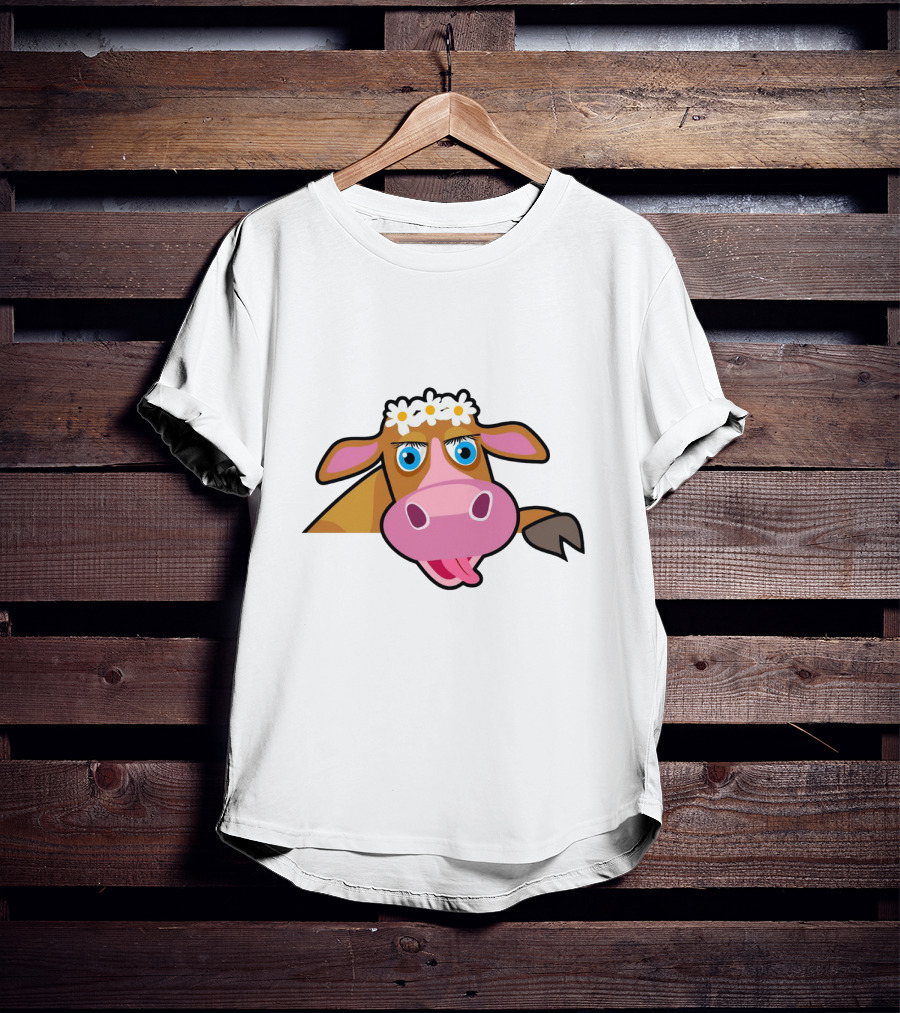 Farm Animals Cows Cute Cartoon Brown Cow With Daisy Headband T-Shirt