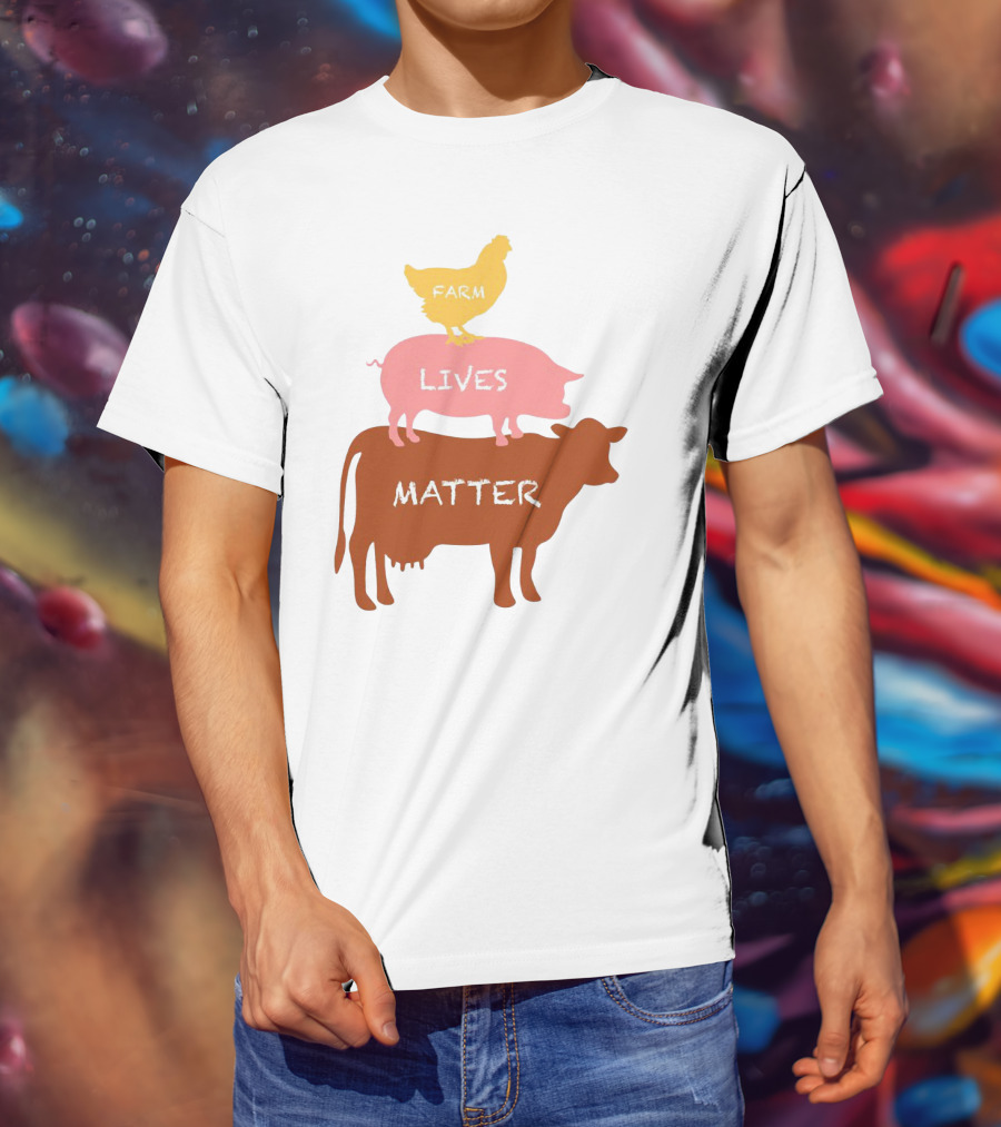 Farm Lives Matter Chicken Pig Cow Stacked Animal T-Shirt